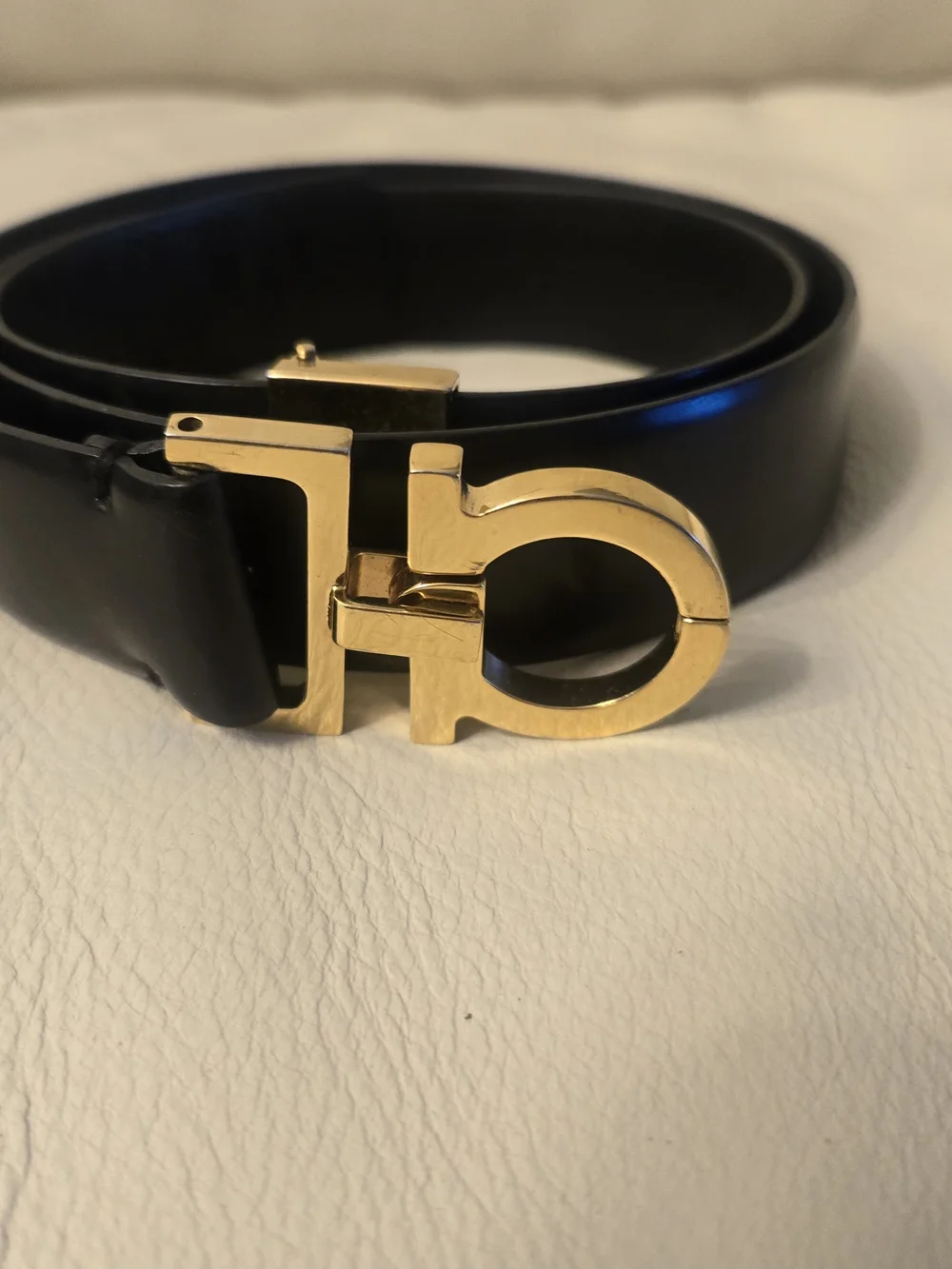 Unisex Black Leather Belt with Gold Double-Loop Buckle